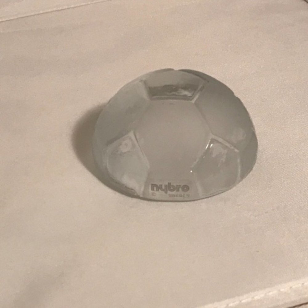 NYBRO  PAPERWEIGHT Glass Half Soccer Ball Finland Nybro